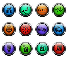 alternative energy vector icons on color glass buttons