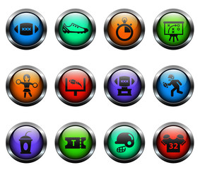 american football vector icons on color glass buttons