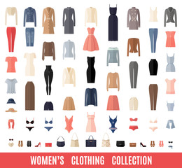 Women Clothes Icons Set in Flat style.
