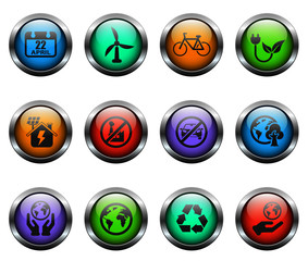 earth day vector icons on color glass buttons