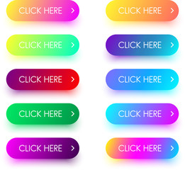 Bright colorful click here icons isolated on white.