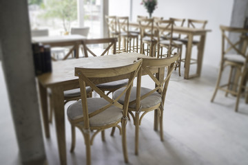 Wooden dining table in coffee shop
