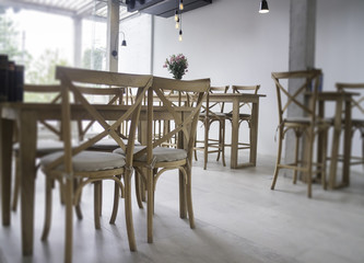 Wooden dining table in coffee shop