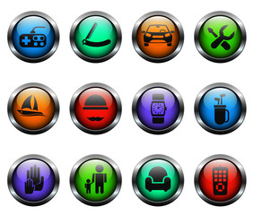 fathers day vector icons on color glass buttons