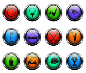 golf vector icons on color glass buttons