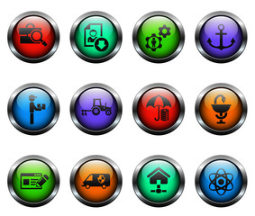 job search vector icons on color glass buttons