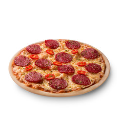 Thinly sliced pepperoni is a popular pizza topping in American-style pizzerias