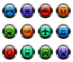 public transport vector icons on color glass buttons