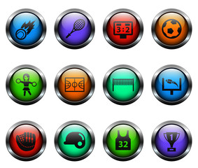 sport vector icons on color glass buttons