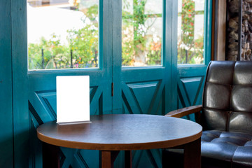 Table tent on wooden table
