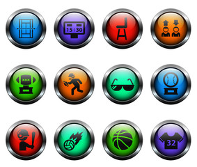 sport vector icons on color glass buttons