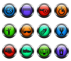 volleyball vector icons on color glass buttons
