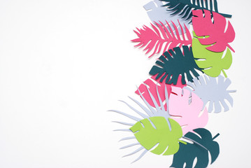 Obraz premium Palm Green Leaves Tropical Exotic Tree Isoalted on White Background. Square Image. Holliday Patern Template Leaf