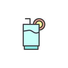 Glass drink with lime and straw filled outline icon, line vector sign, linear colorful pictogram isolated on white. Fitness diet cocktail symbol, logo illustration. Pixel perfect vector graphics