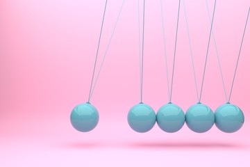 Newton ball, Balance ball , design, toy,illustration blue ball pink background, momentum swing,...