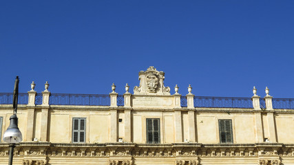 View of a closeup building in the baroque town of  Noto in the province of Syracuse in Sicily, Italy