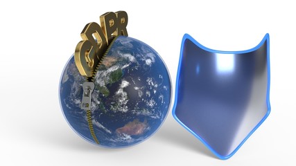 GDPR is leaving the zipper through the world, 3d rendering