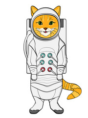 Object on white background. Red cat in a spacesuit and cosmonaut costume. vector imitation comic style