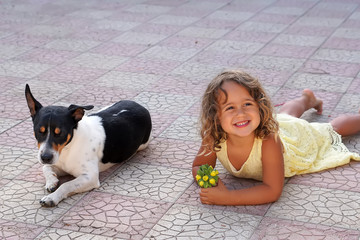 little girl and dog