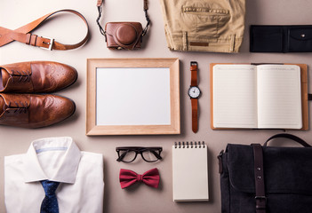 Fathers day greeting card concept. Flat lay.