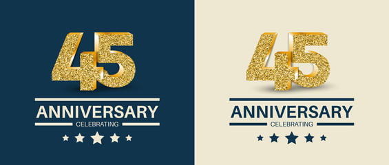 45th Anniversary celebrating cards template. Vector illustration.
