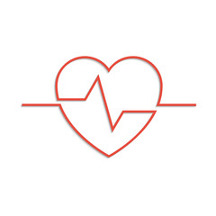 Heart as symbol of healthcare, minimum design, line.  Illustration flat style. Cardiogram icon....