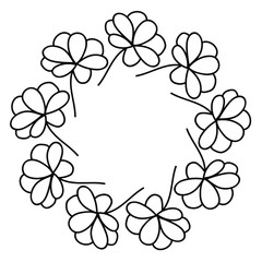 Flower wreath. Floral round frame isolated on white background. Vector illustration.