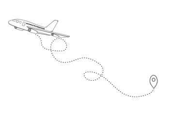 Hand drawn plane and its track on the white background.