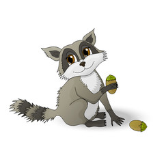Cartoon raccoon holding a nutlet