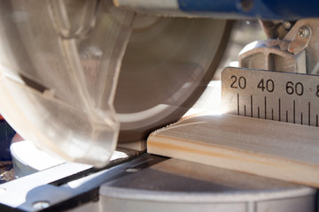 Circular Saw. Carpenter Using Circular Saw for wood