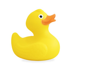 Yellow rubber duck isolated over white background