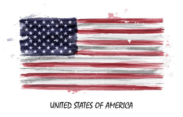 Realistic watercolor painting flag of United states of america . Vector