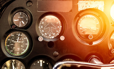 Cockpit of the old plane with all the flying instruments