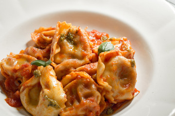 Tortellini with Homemade Tomato Sauce and Mozzarella Cheese
