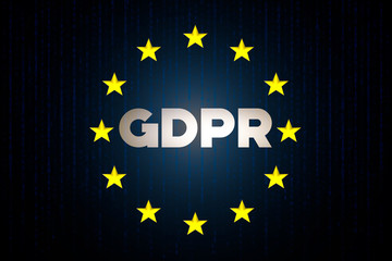 GDPR cyber security data concept with europe star flag with matrix on a blue background