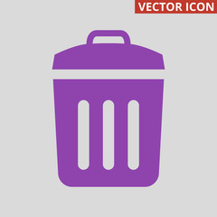 Trash bin icon on grey background.
