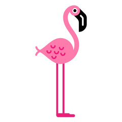 Cute pink flamingo character, isolated.
