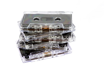 Obsolete Audio Tape Cassettes on White Background