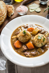 Stew with Venison and Bacon Onion Dumplings