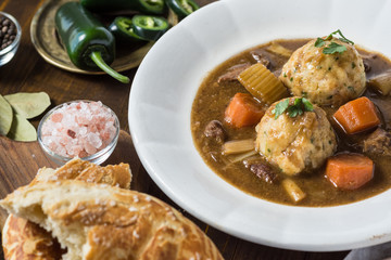 Stew with Venison and Bacon Onion Dumplings