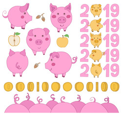 Obraz premium Big set of cartoon vector illustrations isolated on white background.