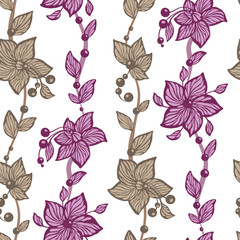 Floral seamless pattern with vertical lines in vector graphic