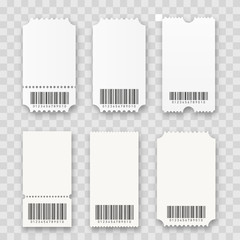 Blank tickets with barcodes isolated. Vector illustration