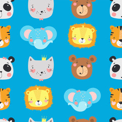 Seamless pattern with cute animals. Vector illustration