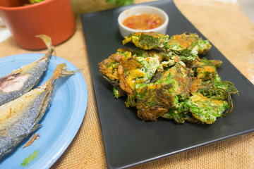 Acacia Pennata Omelette served with shrimp paste sauce