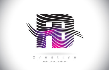 FD F D Zebra Texture Letter Logo Design With Creative Lines and Swosh in Purple Magenta Color.