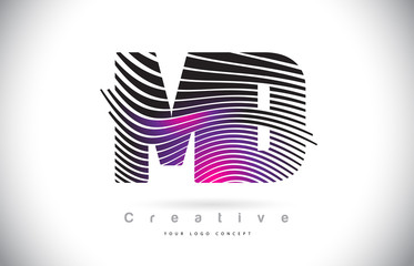 MD M D Zebra Texture Letter Logo Design With Creative Lines and Swosh in Purple Magenta Color.