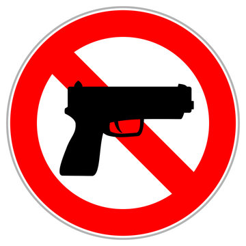 Red circle sign restricting the entry with firearms or guns