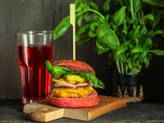 burger pink with meat (dough with beet juice) - cuisine.  Food background