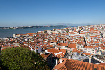 Elevated view of Lisbon skyline.